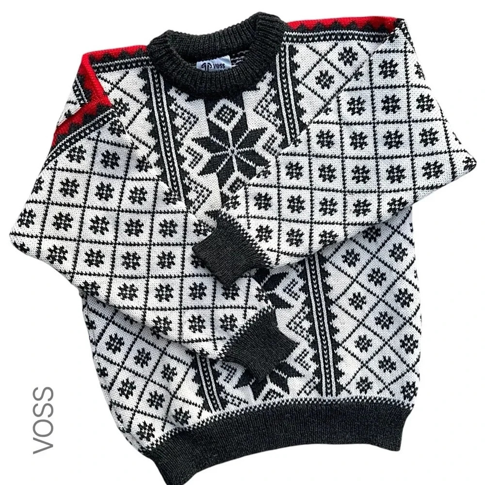 VOSS NORWAY NWOT PURE WOOL FAIR ISLE SNOWFLAKE SWEATER | SMALL